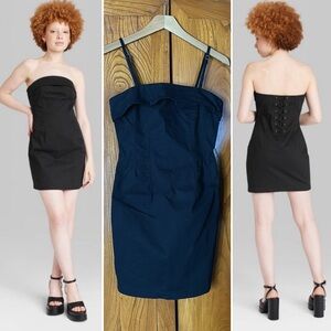Wild Fable Strapless Tube Bodycon Twill Cotton Grommet Lace-Up Dress…
